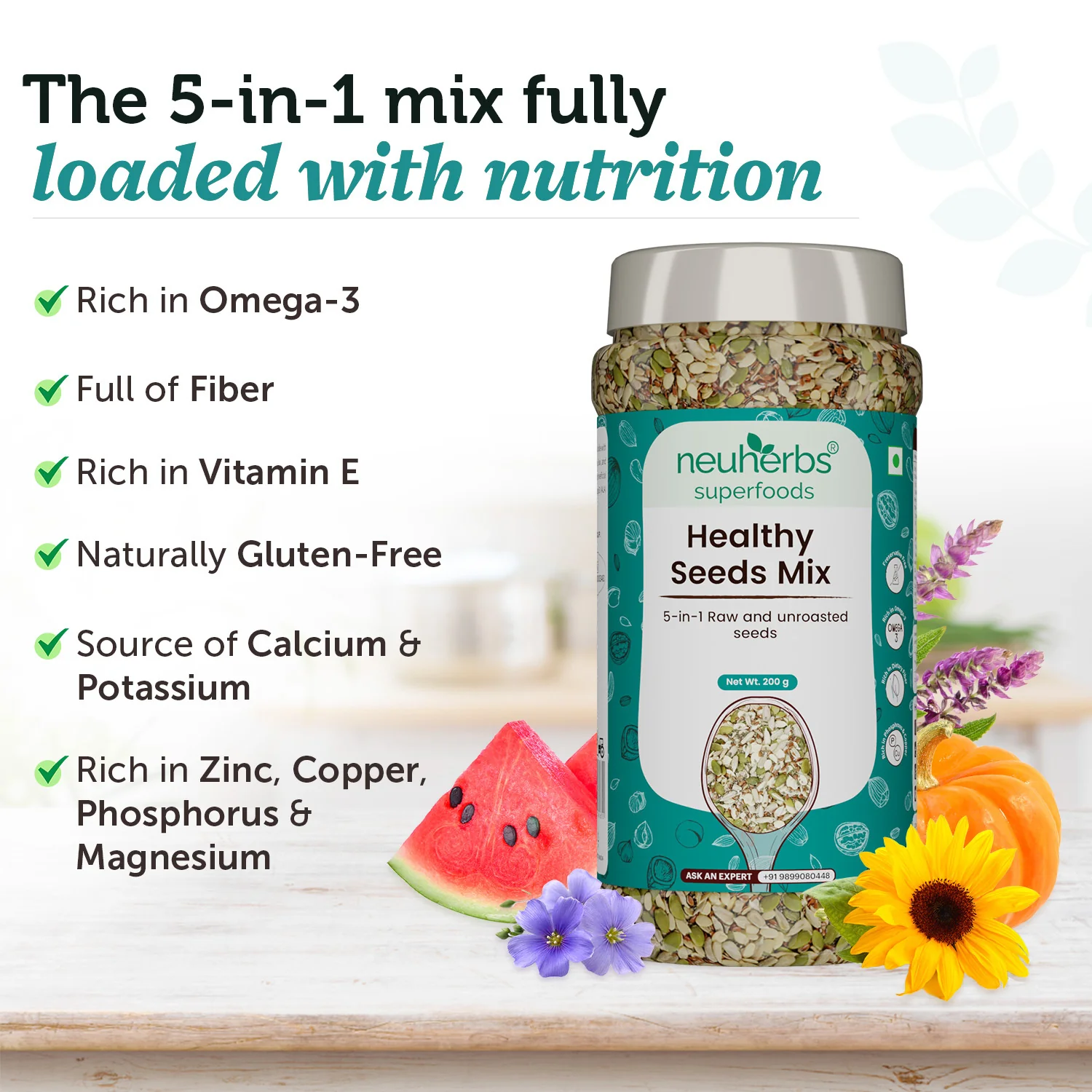 Healthy Seeds Mix rich in Vitamin E, healthy fats & Omega-3 for Heart & Brain, Immunity & Bones and Hair & Skin - Image 4