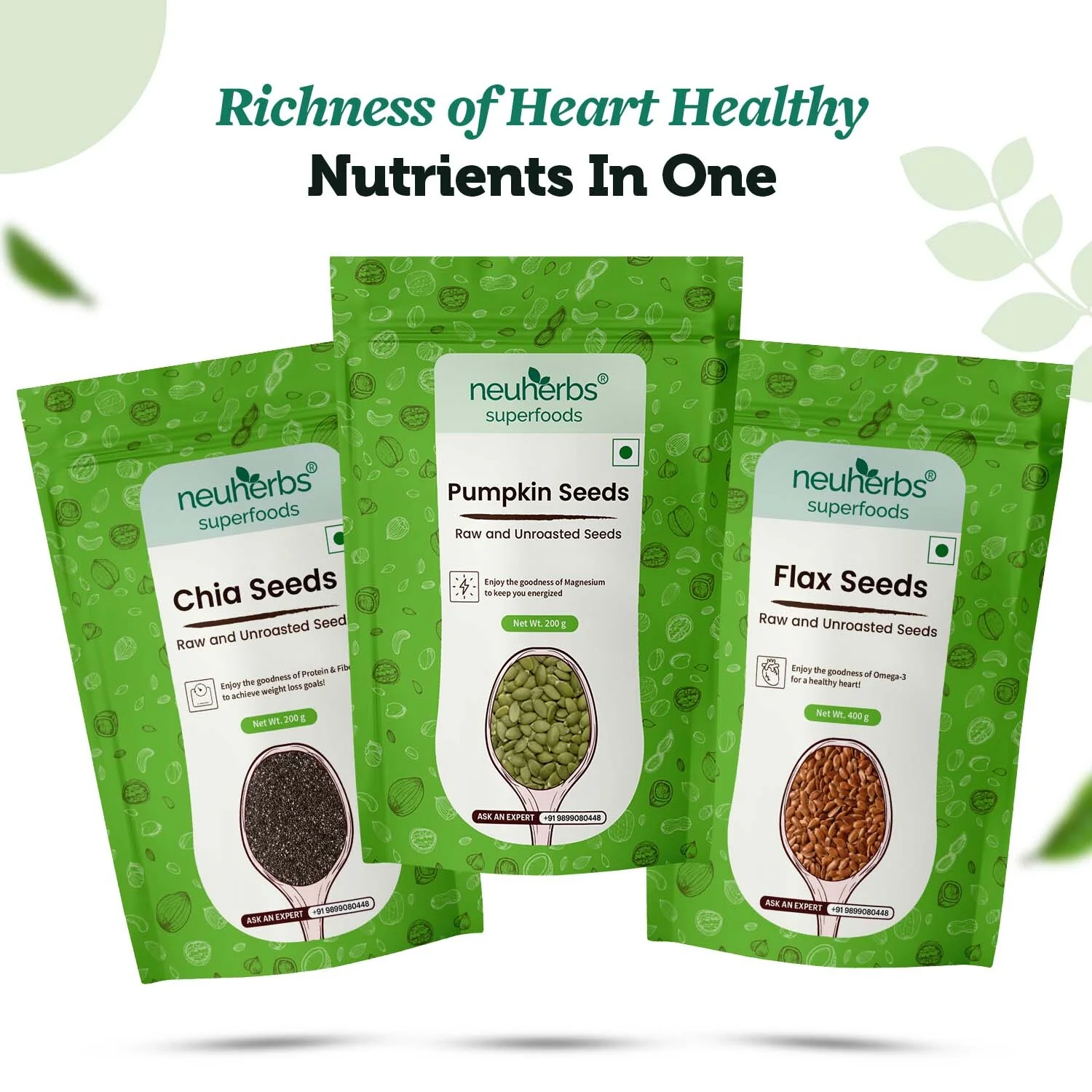 Organic Flax, Chia & Pumpkin Seeds Combo for Heart & Bone Health - Image 3